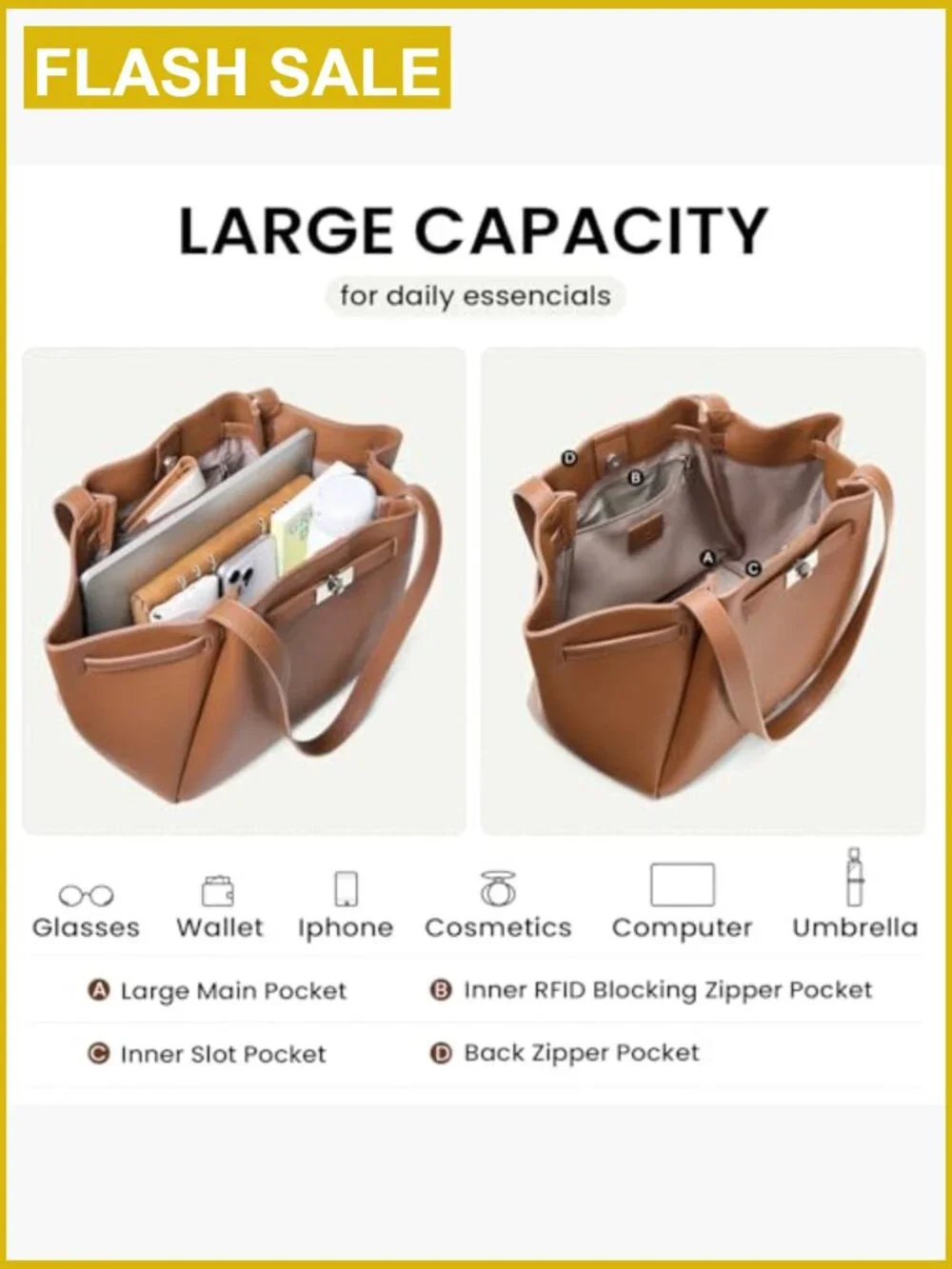 Large Lightweight Vegan Leather Hobo Tote with RFID Blocking